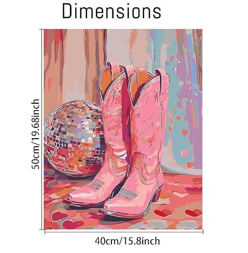 Vintage Boots Paint by Number Kits,Retro Disco Ball Paint by Numbers Kit for Adults Beginner Without Frame,Easy DIY Acrylic Painting for Canvas for Decor 16x20inch thumbnail 2