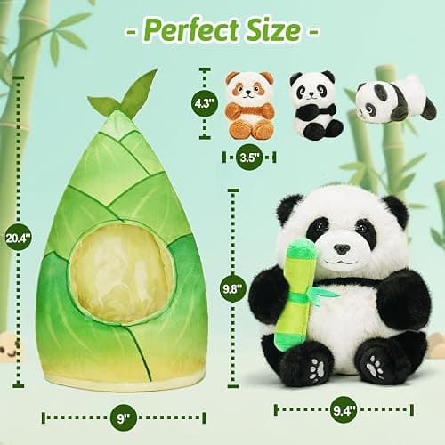 OUOZZZ Panda Stuffed Animals with 3 Babies Inside Panda Bear Plush Toys with 19" Bamboo Shoot Bag - Christmas Plush Gifts for Kids Present Toys Girls Boys Toddler thumbnail 2