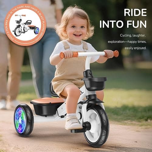 Umatoll Tricycle for Toddlers 2-5 Year Old, Ajustable Toddler Bike Outdoor Toys, Birthday Gift for Boy Girl Age 2-4, Trike with Light up Wheels thumbnail 6
