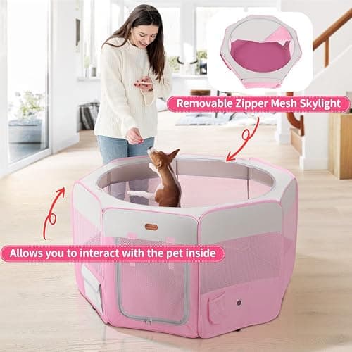 Seiyierr Dog Playpen, Portable Pet Play Pen Foldable Carrying Case, Puppy Pens Outsid for Small Cat Indoor/Outdoor, Removable Mesh Shade Cover thumbnail 8