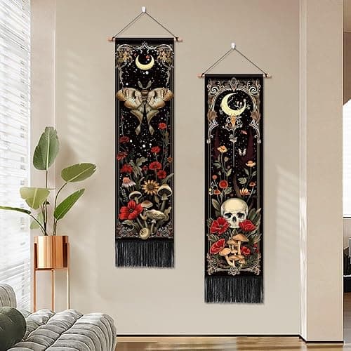 2 Pack Witchy Gothic Wall Decor, Moth Skull Tapestry for Room 12.8x51.2 in thumbnail 3