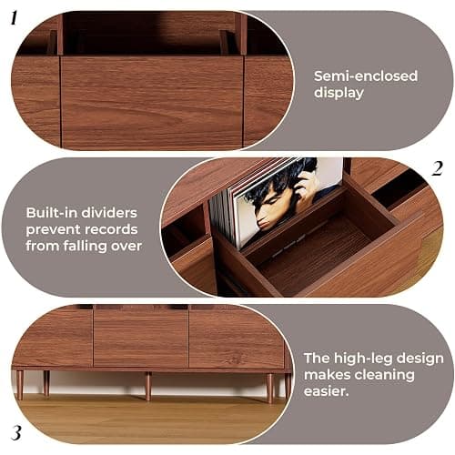 BROTTAR 47.2" Large Record Player Stand, Vinyl Record Storage Cabinet,Brown | Fit 7“/10"/12" Vinyl Record, Mid Century Turntable Stand, Media Cabinet with 6 DVD Drawers for Living Room, Music Corner thumbnail 4