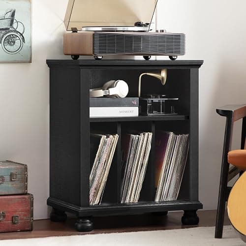 Joaxswe Record Player Stand with Vinyl Record Storage, 24" Wide Mid-Century Record Player Table Up to 200 Albums,Large Wood Turntable Stand Cabinet Dispaly Shelf for Living Room,Bedroom,Black - Image 1