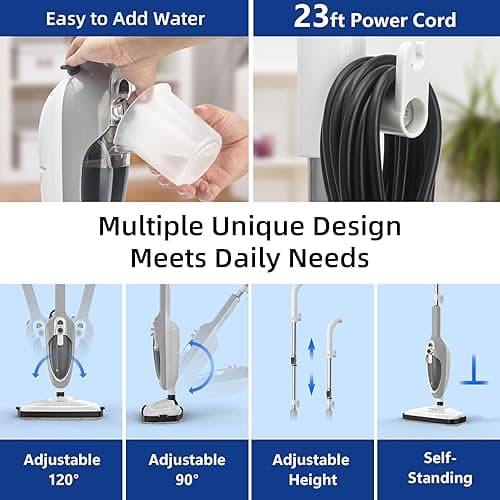 Steam Mop - 10-in-1 MultiPurpose Handheld Steam Cleaner Detachable Floor Steamer for Hardwood/Tile/Laminate Floors Carpet with 11 Accessories for Whole Home Use. thumbnail 6