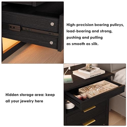 Rresyet Nightstand with Sensor LED Light and Charging Station, 24" Tall End Table with 3 Drawers, Modern Night Stand with Storage, Wooden Bedside Table for Bedroom. (Black) thumbnail 5