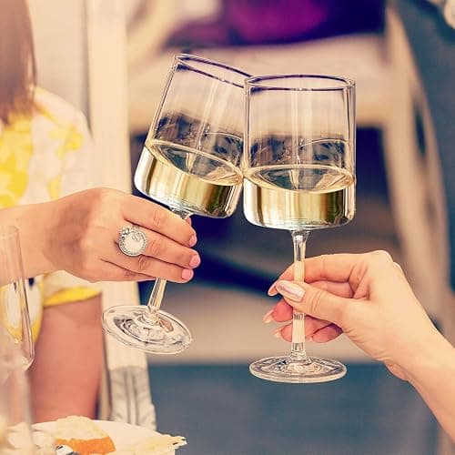 Chouggo Square Wine Glasses Set of 6, Hand Blown Crystal Red Wine or White Wine Glass 11.4Oz - Hand Crafted by Artisans - Gifts for Women, Men, Wedding, Anniversary, Christmas, Birthday thumbnail 2