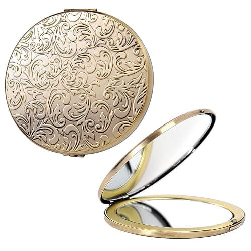 EYIWEITING Oval Mini Portable Metal Folding Mirror, Beautiful and Elegant, Sturdy and Durable, 1X/2X Magnifier. (Oval Pattern Bronze) - Image 1