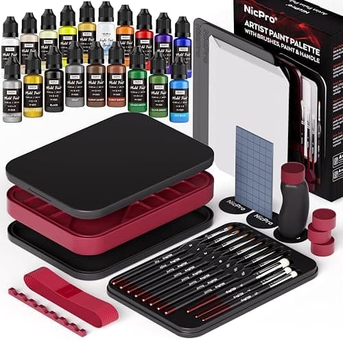 Nicpro All-in-One Miniature Painting Kit with 18 Model Paints & Wet Palette | 18 Colors Model Paint, Stay Wet Palette, 11PCS Detail Paint Brushes Drybrush, Magnetic Painting Handle, Sponges, Pallet Paper - Image 1