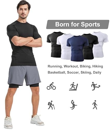 Dalavch 5 Pack Men’s Compression Shirts Short Sleeve Cool Dry Sports Athletic Workout Base Layer Undershirt T-Shirt Tops thumbnail 5