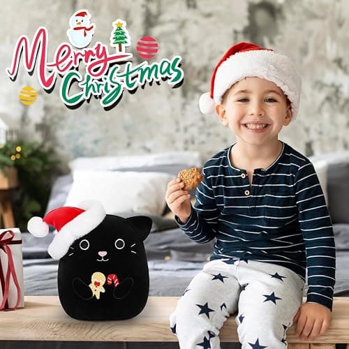 Zcstioxl Christmas Cat Plush, Black Cat Stuffed Animal Toy, Cute Christmas Plush Stuffed Cat Doll, Soft Gingerbread Plush Pillow for Girls Boys Adults thumbnail 2