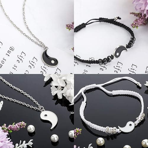 Hicarer 4 Pcs Yin Yang Necklace for 2 and Matching Friend Couples Bracelet Christmas for BFF Friendship Gifts thumbnail 2