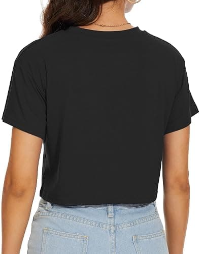 Womens Summer Crop Tops Short Sleeve Round Neck T-Shirts Loose Fit Casual Blouse thumbnail 6