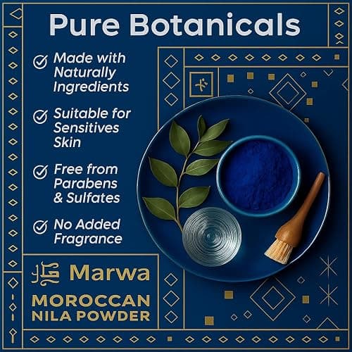 Dar Marwa Moroccan Nila Powder | 100% Pure Saharan Indigo | Brightens & Evens Skin Tone | Face & Body Blue Clay Mask | Traditional Moroccan Skincare | 1.7 Oz thumbnail 2