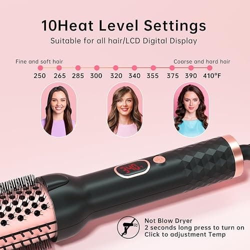 Hahahope 1.5 Inch Thermal Brush, Heated Round Brush for Blowout Look with Negative Ions & Ceramic, 30s Fast Heating Curling Iron with 10 Temperature Settings for Volumizing, Travel Hair Styling Tool thumbnail 7