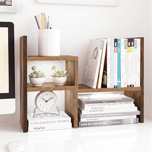 Jerry & Maggie - Desktop Organizer Office Storage Rack Adjustable Wood Display Shelf, Birthday Gifts Toy Home Decor Free Style Rotation Display True Natural Stand Shelf (Natural Wood Tone) - Image 1