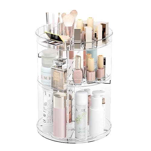 360 Rotating Makeup Organizer with Partition Slots, 8 Adjustable Layers Spinning Skincare Organizers, Large Capacity Makeup Desk Storage Shelf, Revolving Cosmetic Rack for Vanity Bathroom Countertop - Image 1