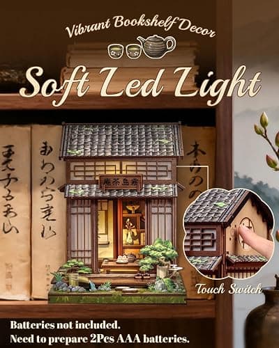 Cutefun Book Nook Kit - DIY Miniature House Kit for Adults, Teens and Beginners, Japanese Tea Room Booknook Tiny House Bookshelf Decor 3D Wooden Puzzles, Gifts for Friends and Family (Tea House) thumbnail 3