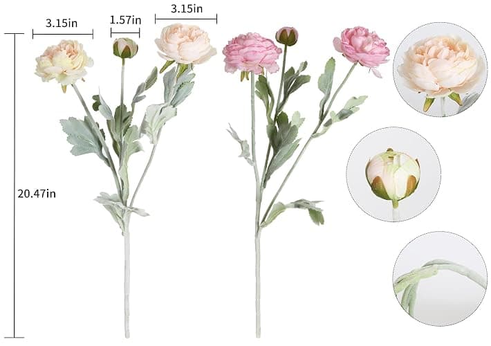 IPOPU Artificial Peonies 6pcs Ranunculus Silk Flowers 18Heads Pink Flowers Combo Champagne Fake Flowers 20.47" Faux Floral Arrangements Wedding Decorations for Home Kitchen (Champagne&Pink) thumbnail 3