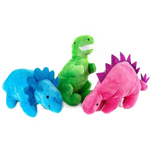 (3 Pack) Stuffed dinosaur dog toys w squeaker - Image 1