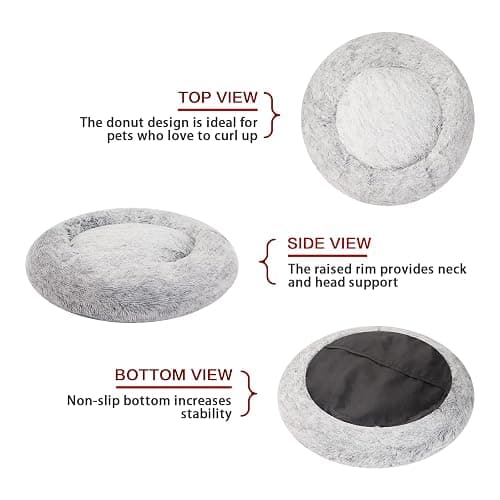 Bedfolks Calming Donut Dog Bed, 36 Inches Round Fluffy for Large Dogs, Anti-Anxiety Plush, Machine Washable (Dark Grey, Large) thumbnail 4