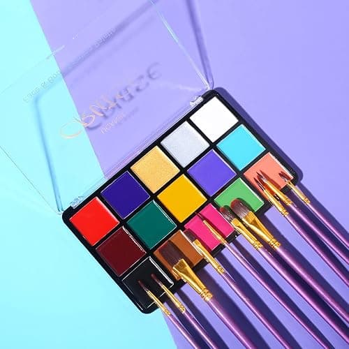 UCANBE Face Body Paint Set, 15 Colors Painting Palette Makeup Kit with 10 Pcs Professional Artist Brushes for Halloween Cosplay Party thumbnail 7
