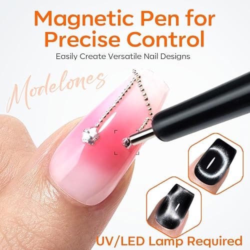 modelones Cat Eye Magnet 15PCS Multi-shape Cateye Gel Polish Nail Stuff | Heart Moon Flower Square Effects with Bead-Attracting Nail Art Tool, UV/LED Lamp Required, DIY Nail Art thumbnail 2