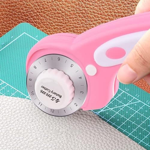 45mm Rotary Cutter for Fabric with 10pcs Replacement Blade, Rolling Fabric Cutter Crochet Edge Skip Stitch Blade for Quilting Crafts Sewing(COLOR:pink) thumbnail 8