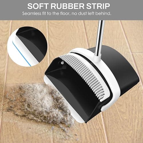 EZKEY Broom and Dustpan Set for Home, 51-in Long Adjustable Handle Angle Broom and Dustpan Combo Set with Dust Pan Teeth to Clean Hair for Home Kitchen Office Lobby Floor Garden (Black&White) thumbnail 4