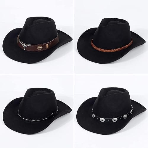 2 Pack Western Cowboy Hats for Women and Men Classic Felt Wide Brim Costume Cow Boy Hat Roll Up Brim Cowgirl Hat thumbnail 2