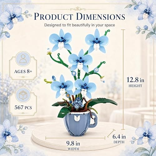 Blue Orchid Flower Building Set,Compatible with Lego Botanical Decor 567PCS | Elegant Plant floral decor and gift for women,moms and flower lovers on Valentine's Day,Mother's Day,birthdays and Christmas. thumbnail 3