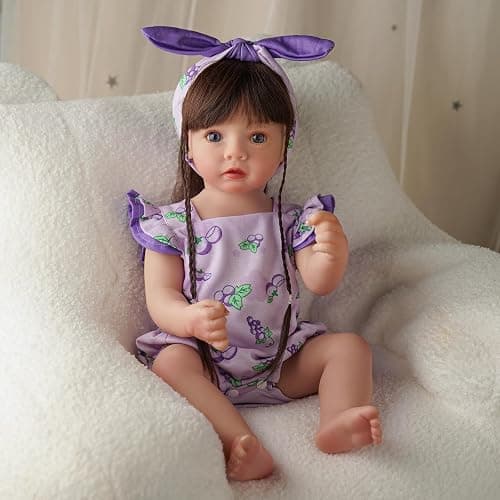 BABESIDE 2 Pcs Reborn Baby Doll Clothes Set for 17-22 Inch Babydolls, Fruit Pattern Baby Dolls Clothes Accessories with Headband for Realistic Babydoll Girl, Purple Grapes thumbnail 6