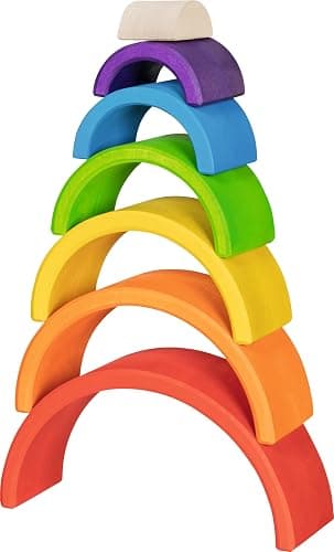 goki 58479 - Bausteine, Kleiner Regenbogen - aus hochwertigem Ahornholz - goki Evolution - 7 Teile - Bunte Farben auf Wasserbasis - Made in EU thumbnail 2