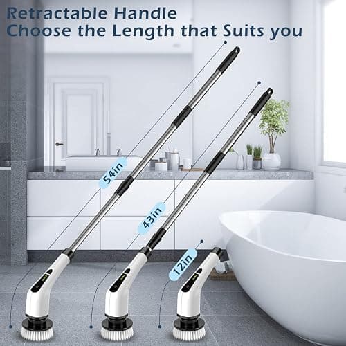 Bomves Electric Spin Scrubber, Cordless Cleaning Brush Scrubber for Home, 8 Replaceable Brush Heads-90Mins Work Time, 3 Adjustable Size, 2 Speeds for Bathroom Shower Bathtub Glass Car thumbnail 2