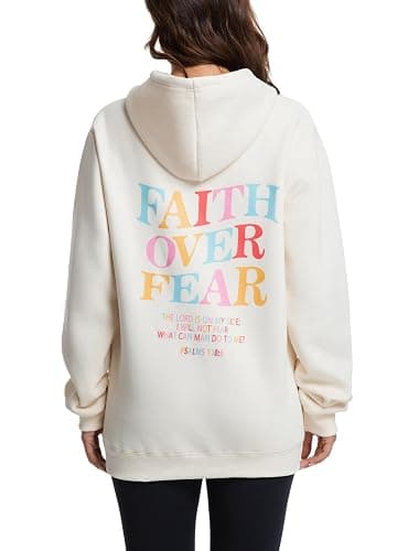 BYSLFMG Faith Over Fear Hoodie Womens Christian Graphic Cute Hoodies Cotton Blend Sweatshirt Casual Tops thumbnail 3