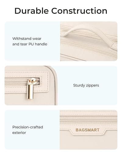 BAGSMART Travel Makeup Bag, Make Up Bag with Multiple Compartments for Organizer, Durable & Compact Cosmetic Organizer for Women for Travel Accessories (Beige) thumbnail 8