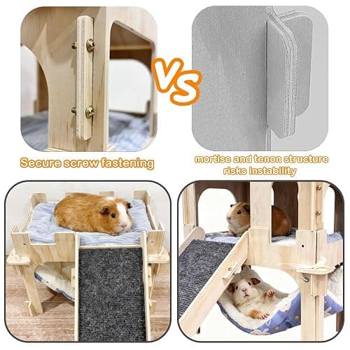 Groß Meerschweinchen Haus mit Rampe Hängematte und Bett, Zweistöckiges zerlegbares Häuschen für Meerschweinchen Kaninchen Hamster Chinchillas thumbnail 6