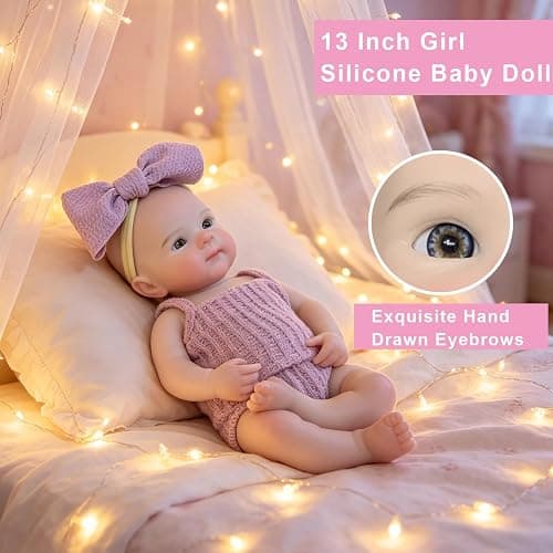 Yokyyi Reborn Baby Dolls Silicone Full Body 13 Inch Bettie Full Silicone Baby Doll Anatomically Correct that Realistic Soft Silicone Doll with Dark Pink Bow Dress thumbnail 6