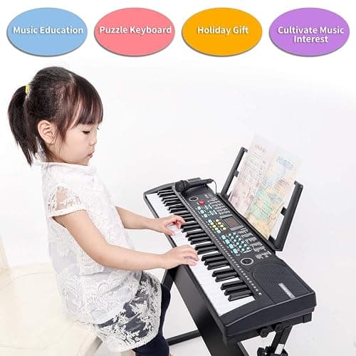 Hricane Piano Keyboard, 61 Keys Beginner Electronic Keyboard Portable Digital Music Keyboard, Early Education Music Instrument with Microphone & Music Sheet Stand thumbnail 2