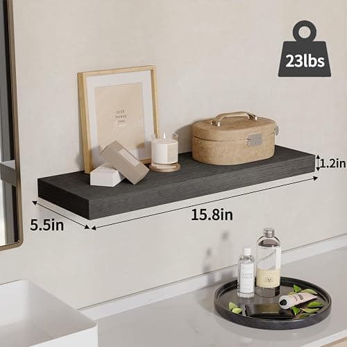 Fixwal 15.8in Floating Shelves, Rustic Wood Finish Wall Shelves Set of 4, Shelves for Wall Decor, with Invisible Brackets for Bathroom, Living Room,Bedroom and Kitchen(Gray) thumbnail 3