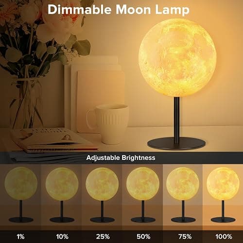 Moon Lamp Small Table Lamp for Bedroom, Dimmable Table Lamp with 30 Modes, Night Light Bedside Lamps for Night Stands, Desk Lamp for Living Room, Office, Dorm, Gifts for Kids Teens (Inline Control) thumbnail 5