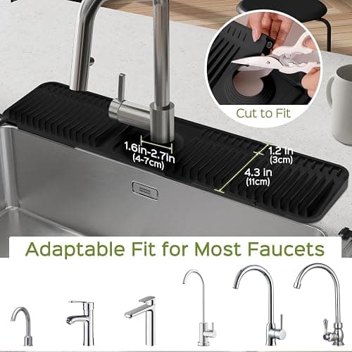 24 Inch Silicone Faucet Mat for Kitchen Sink Splash Guard – 2025 Upgraded Draining Mat with Water Tray Behind Faucet – Countertop Protectors to Catch Spills (Black, 24" x 5.5" ) thumbnail 7