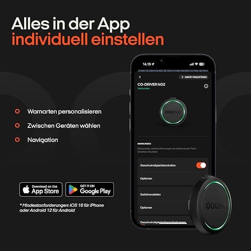 OOONO CO-Driver NO2 [NEUES Modell 2025] - Optimierter CO-Driver fürs Auto - Warnt vor Tempo-Kontrollen und Gefahrenstellen - Wiederaufladbar - LED-Anzeige - CarPlay & Android Auto kompatibel thumbnail 6