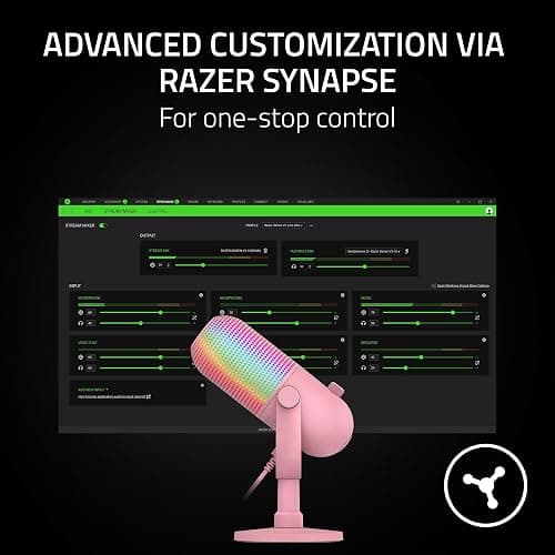 Razer Seiren V3 Chroma RGB USB Microphone: Stream & Game Reactive Lighting - Tap-to-Mute Sensor - Condenser Mic - Digital Gain Limiter & Shock Absorber - PC, Discord, OBS Studio, XSplit - Quartz Pink thumbnail 7