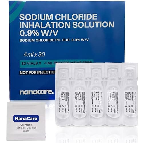 Nanacare Saline Solution 0.9% - 30 X 4 ml Vials & Nebuliser Cleaning Wipes x10 | Sodium Chloride NACL | Sterile Inhalation Saline Solution | Isotonic Solution - Image 1