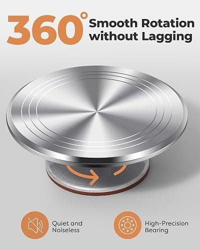 Kootek Aluminium Cake Turntable Set, Baking Tools with Revolving 12" Cake Stand for Decorating, 12.7" Offset Spatula, 3 Stainless Steel Frosting Icing Smoother, Cake Serve Cake Decorating Kit Supplies thumbnail 4