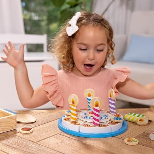 Melissa & Doug Birthday Party Cake - Wooden Play Food with Mix-n-Match Toppings and 7 Candles thumbnail 2