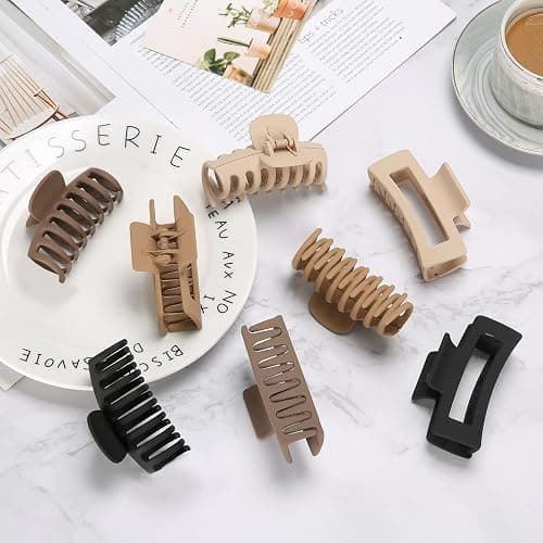 Lolalet Pince à Cheveux à Double Dents, Lot de 8 Grande Pinces à Cheveux pour Femmes, Grosse Hair Clip Pince Crabe Cheveux Épais et Fins 8cm, Hair Claw avec Couleur Différente -Couleur B thumbnail 6