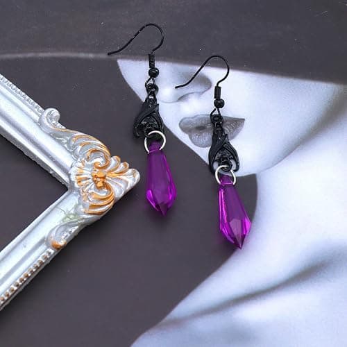 Goth Vampire Earrings for Women Gothic Dark Bat Dangle Earrings Weird Red Sacred Heart Hook Earring Halloween Costume Jewelry Accessories Gifts thumbnail 3