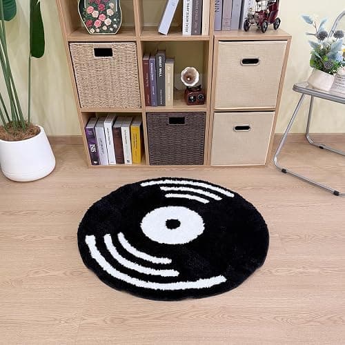 LAKEA Creative Vinyl Record Tufted Rug Indoor Aesthetic Home Decoration Round Tufting Soft Rug Horror Movie Safety Mat (31.5 X 31.5 inch) thumbnail 5