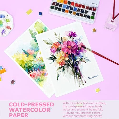 Pacocoast 9"x12" Watercolor Paper Pad, 140lb/300gsm Water Color Paper, Pink | Cold press glue bound sheets for wet & dry media. Watercolor journal notebook for painting & drawing, art supplies for adults thumbnail 3